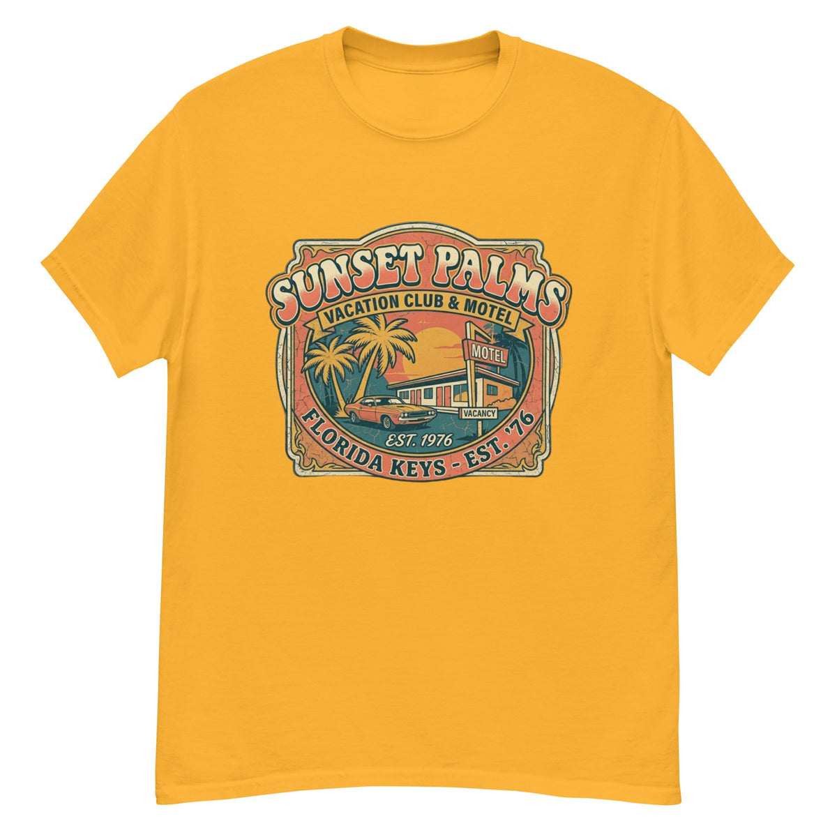 T-Shirt Vintage Sunset Palms – Vacation Club & Motel - Tshirt Vintage Factory