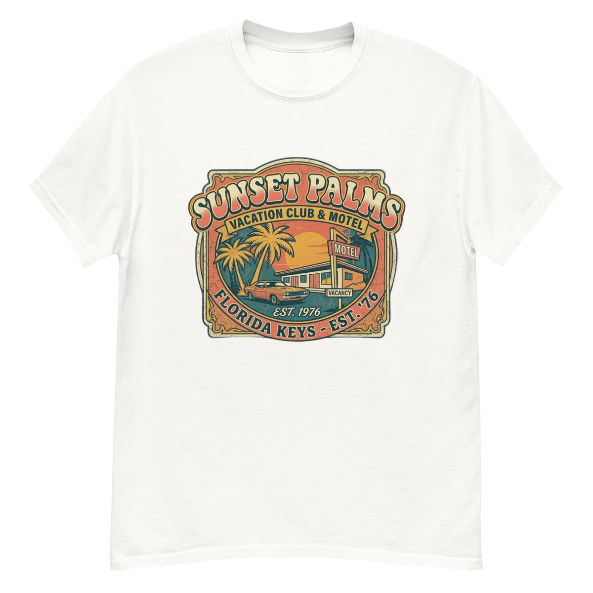 T-Shirt Vintage Sunset Palms – Vacation Club & Motel - Tshirt Vintage Factory