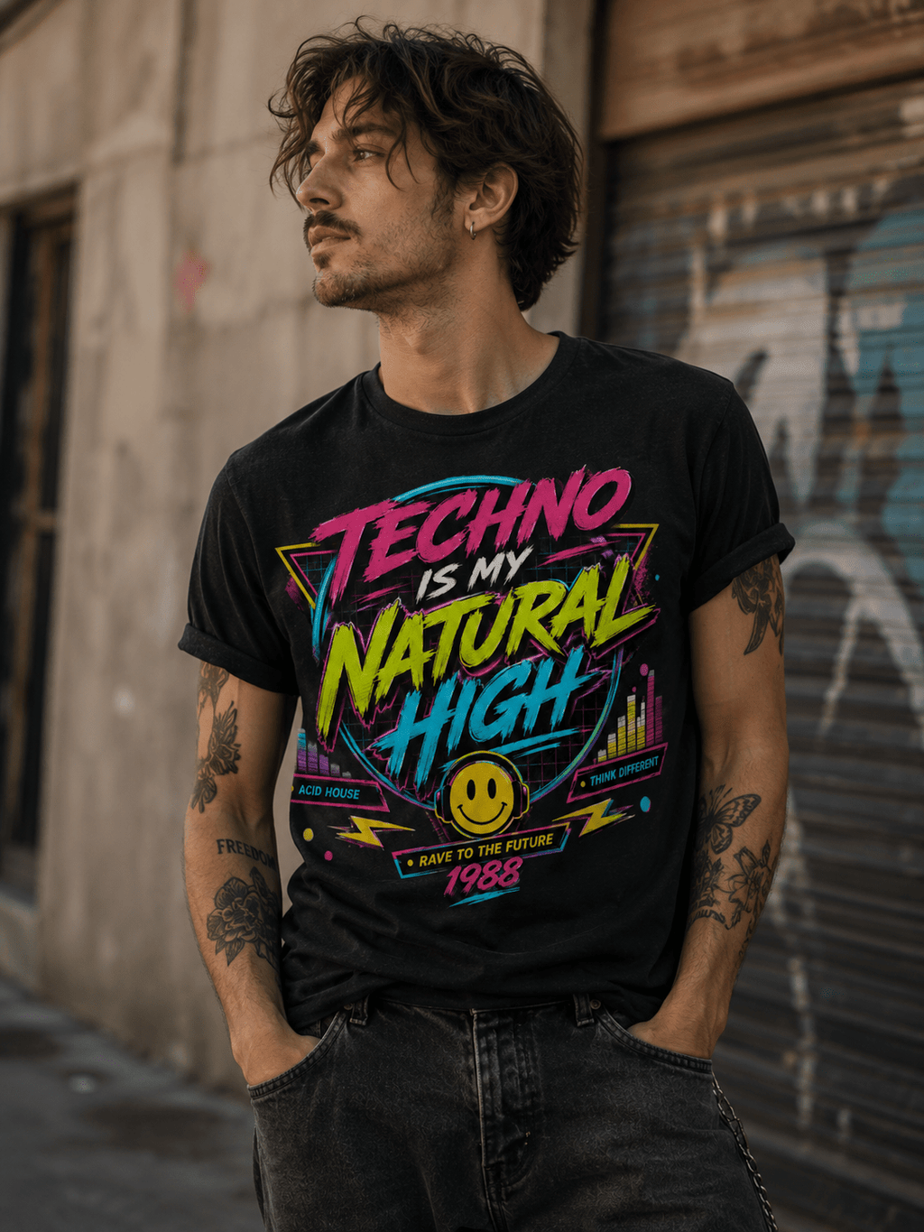 T-Shirt Vintage Techno Is My Natural High 1988. - Tshirt Vintage Factory